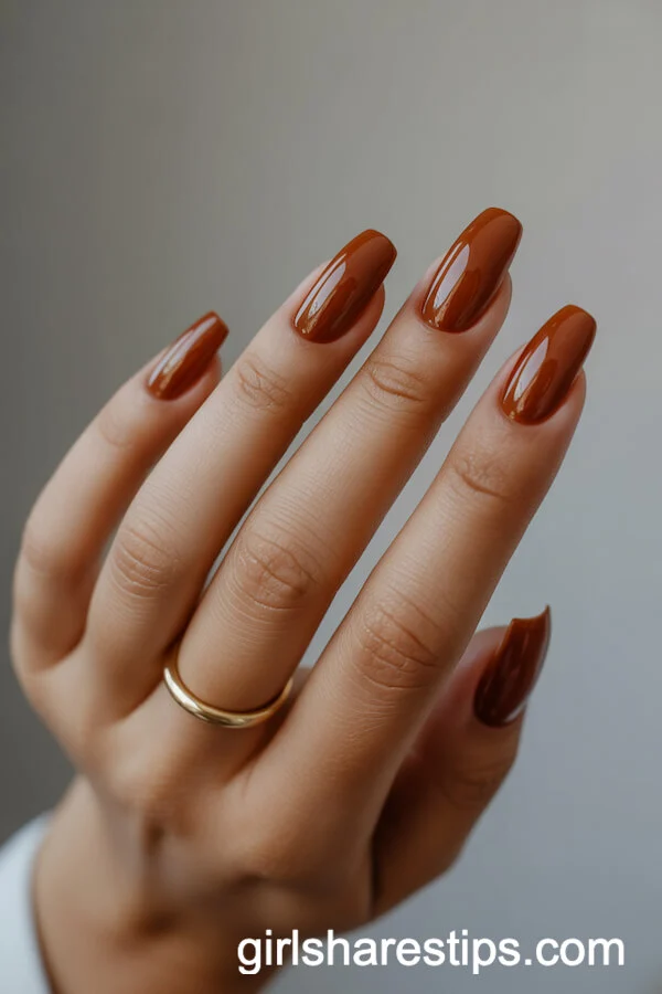 Rich Caramel High Shine Coffin Nails