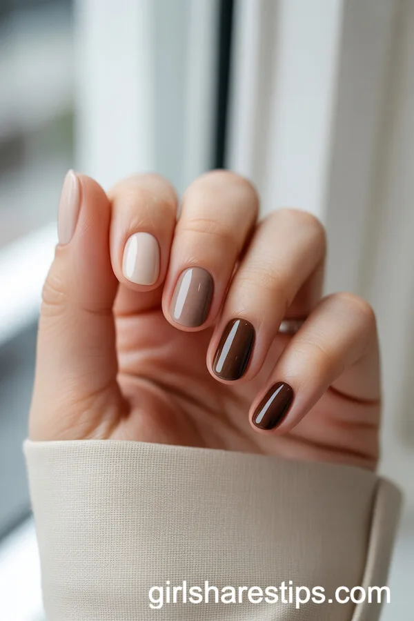 Soft Mocha Gradient Nails Across the Hand