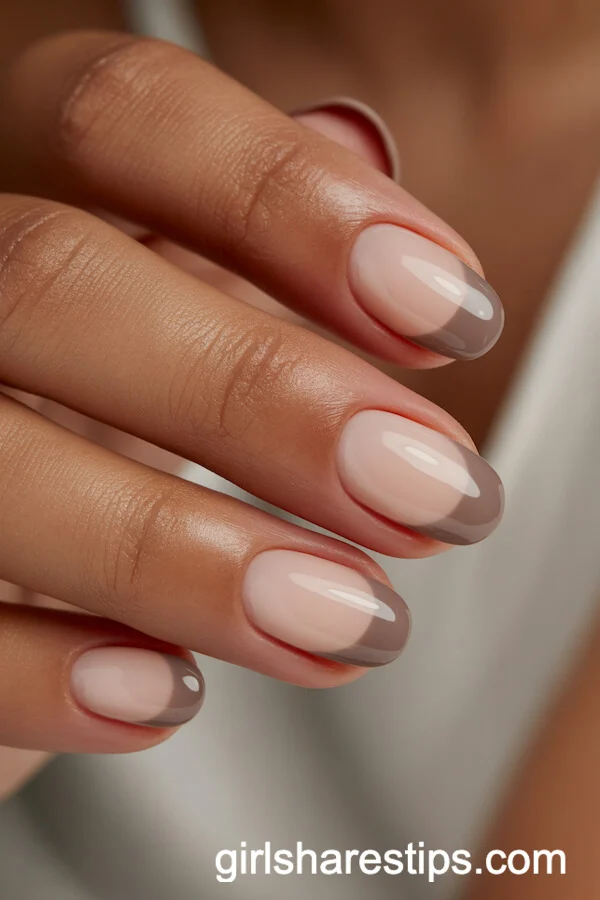 Nude Taupe French Oval Nails