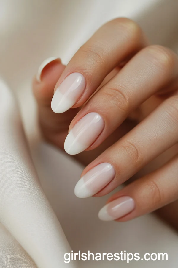 Milky White Sheer Almond Nails