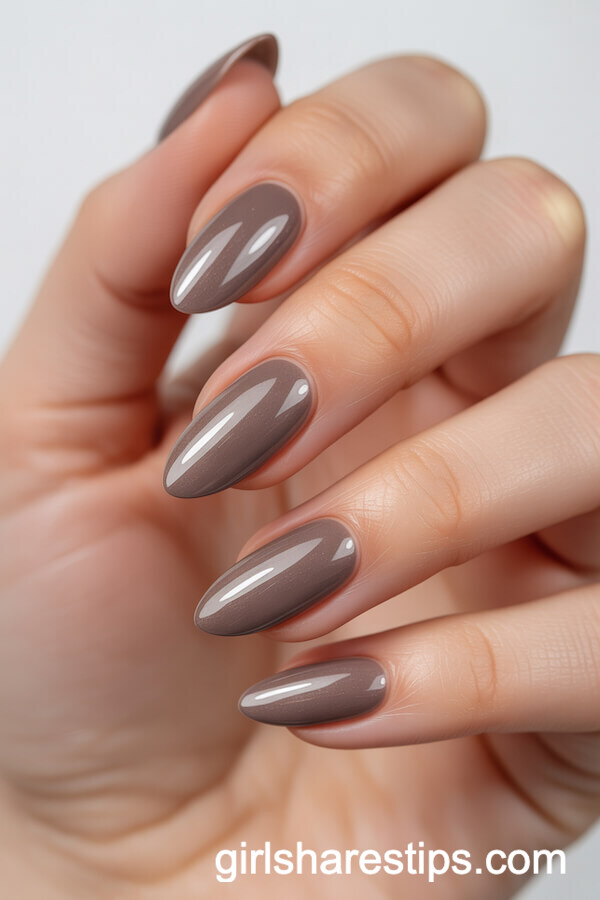 Glossy Greige Stiletto Nails