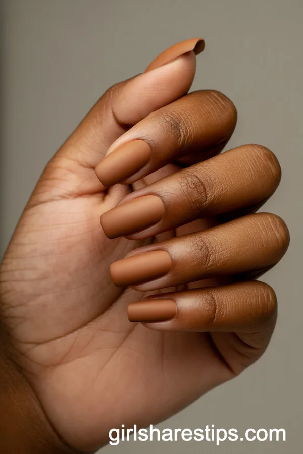 Matte Tan Coffin Nails for Effortless Chic