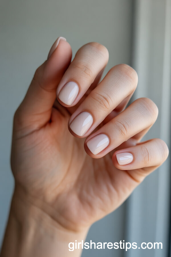 Milky Nude Square Nails on Short Length