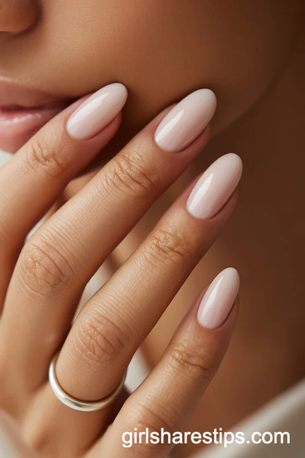 Milky Nude Ombre Gradient Oval Nails