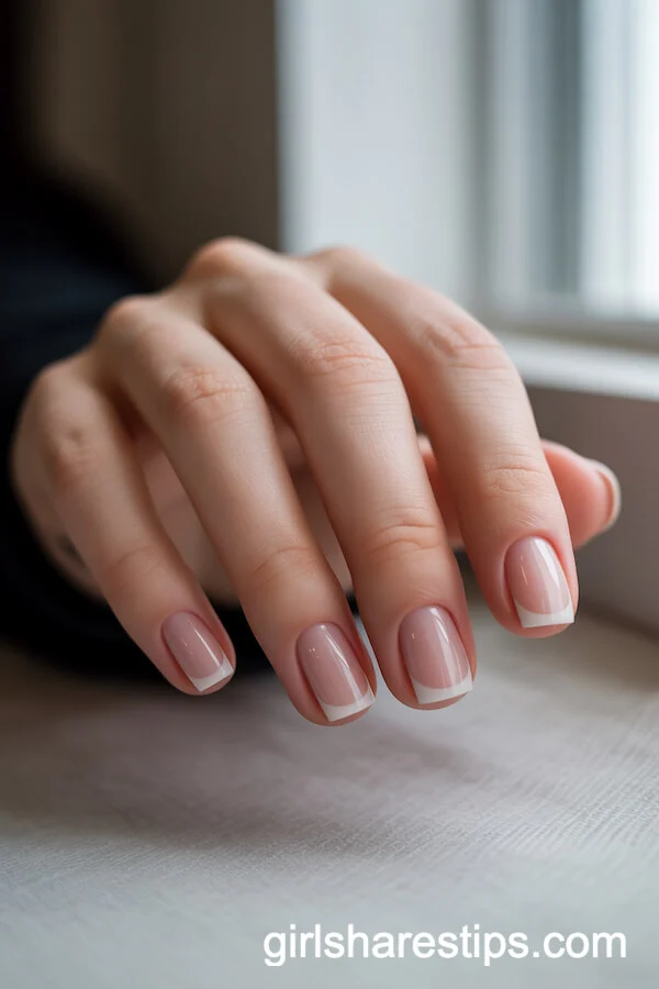 Classic French Tips on Square Nude Nails
