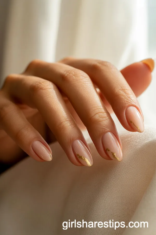 Almond Nude Nails with Gold Foil Accents