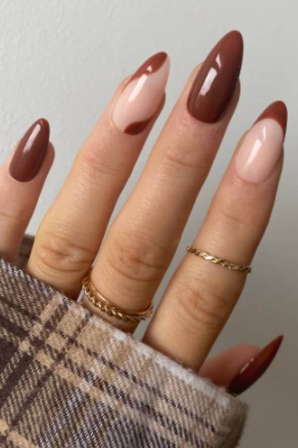 Modern Brown French Nails