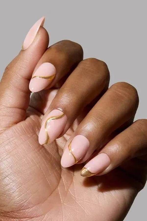Nude Nails with Gold Accents