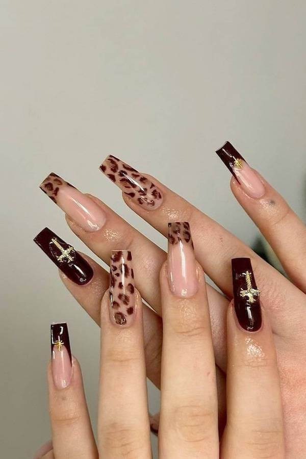 Brown and Leopard French Tips