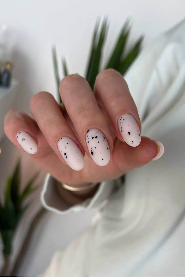 Matte White Speckled Nails