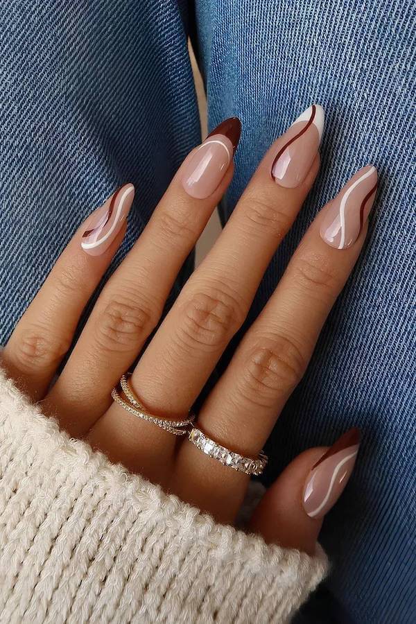 Nude Nails with Brown Swirls
