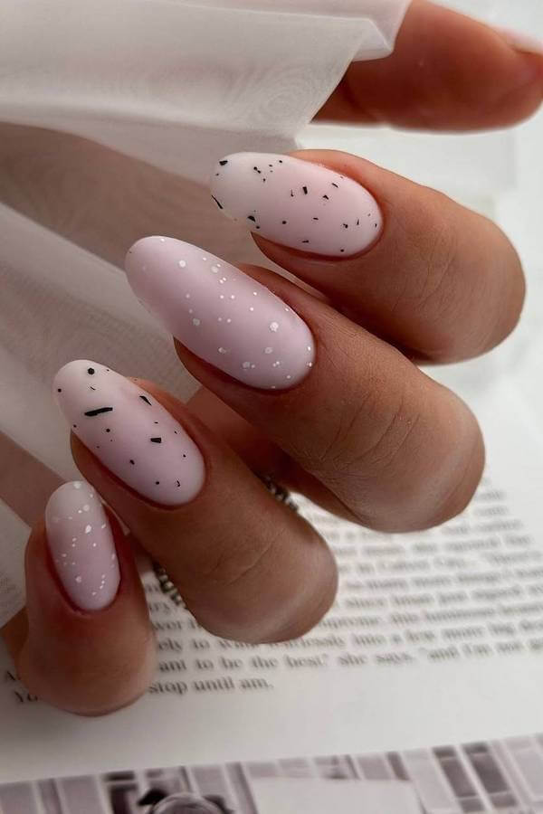 Soft Pink and White Confetti Nails