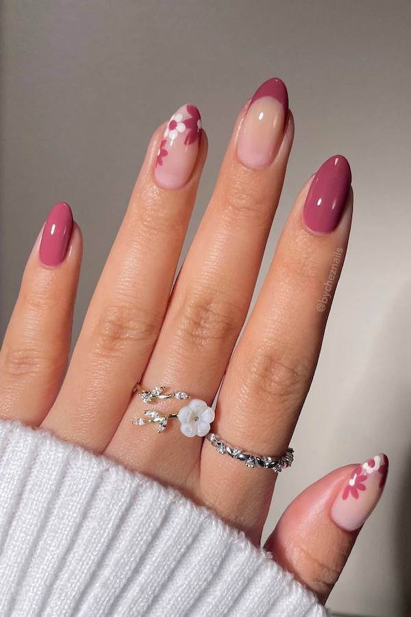 Mauve Floral French Nails