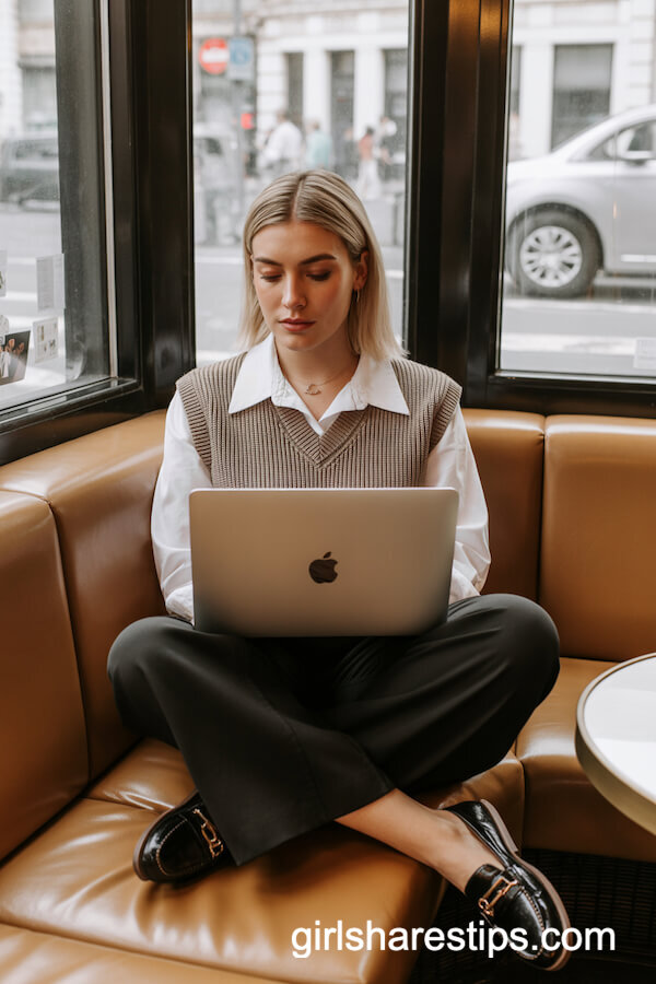White Collared Shirt with Sweater Vest and Black Pants