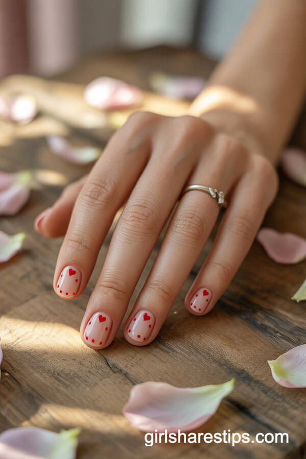 Sweet Red Heart and Polka Dot Short Nails