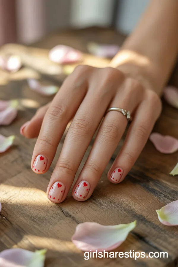 Sweet Red Heart and Polka Dot Short Nails