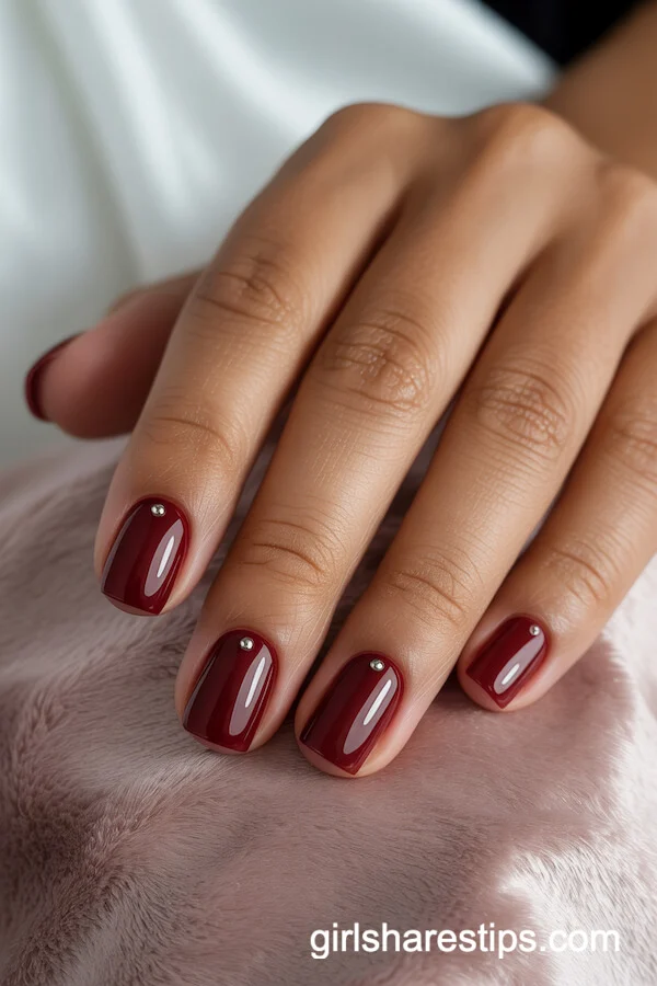 Deep Wine Red Square Nails