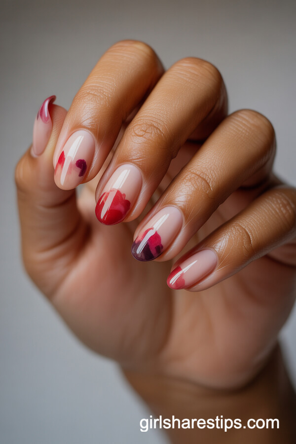 Watercolor Red Art Nude Nails