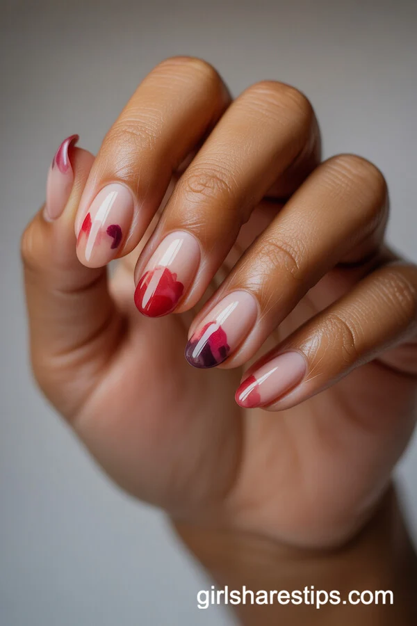 Watercolor Red Art Nude Nails