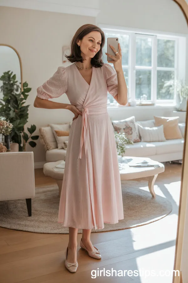 Pastel Pink Wrap Dress for a Feminine Summer Touch