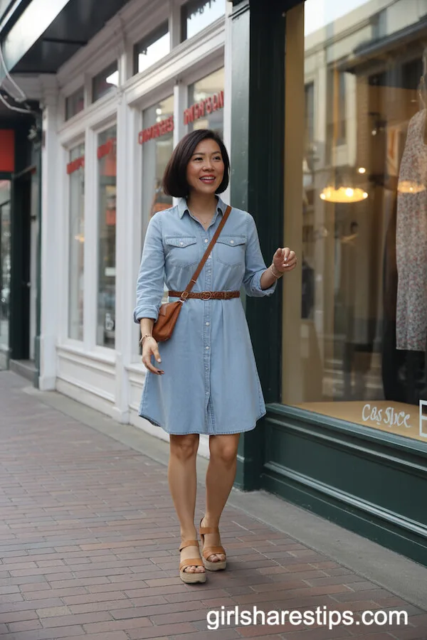 Chambray Shirt Dress with Platform Sandals for Everyday Ease