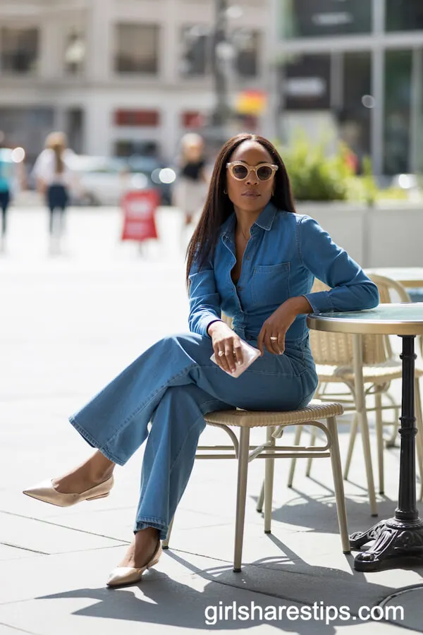 Denim-on-Denim with a Chic Twist for Outdoor Caf&eacute;s