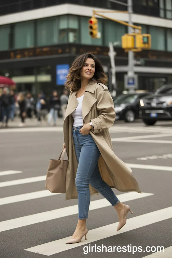 Classic Trench Coat with Skinny Jeans Street Style