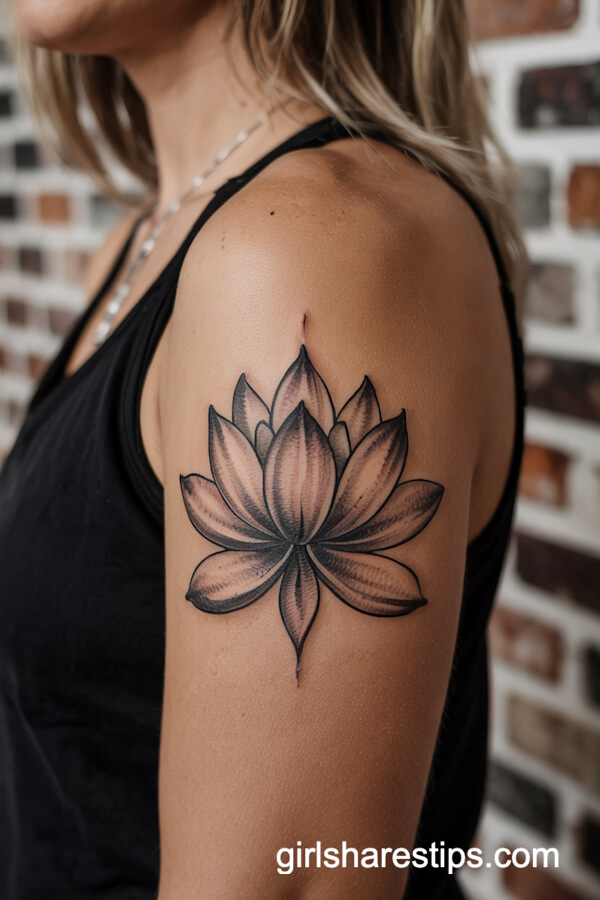 Black and White Lotus Arm Tattoo