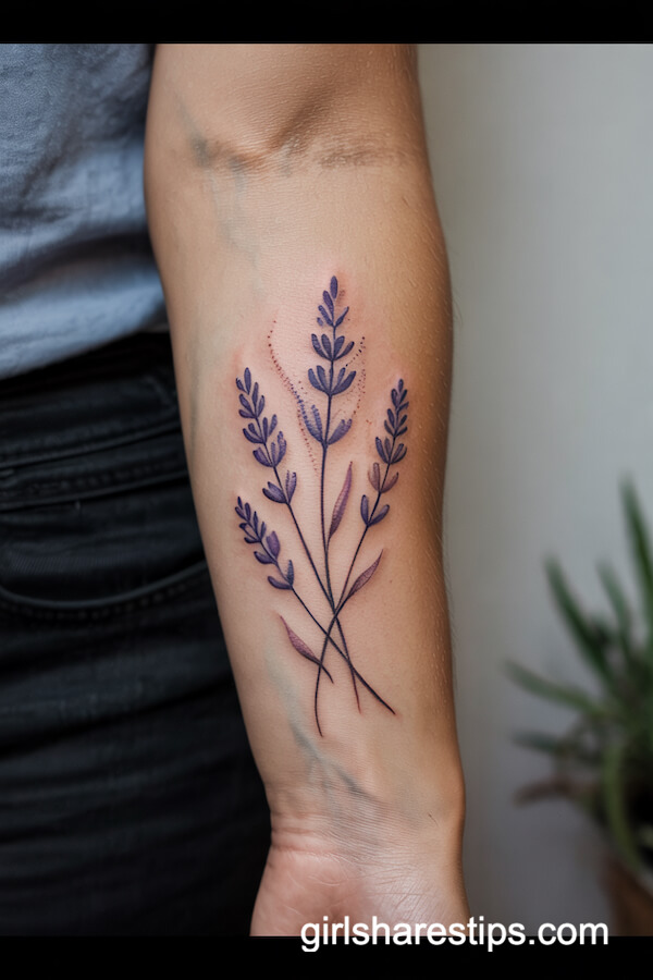 Watercolor Lavender Forearm Tattoo