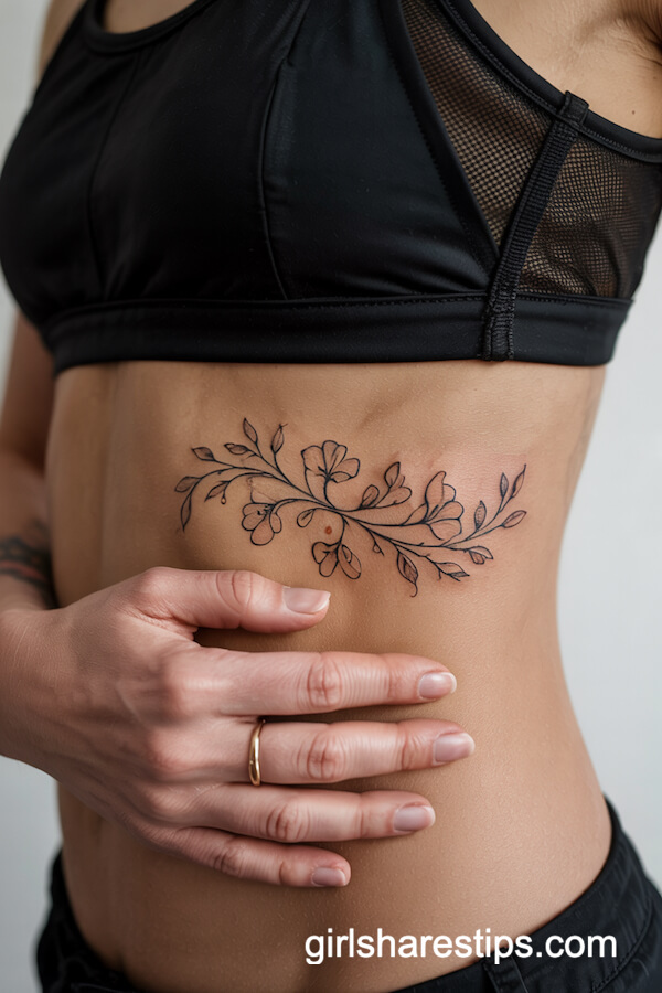 Sepia Vine Ribcage Tattoo