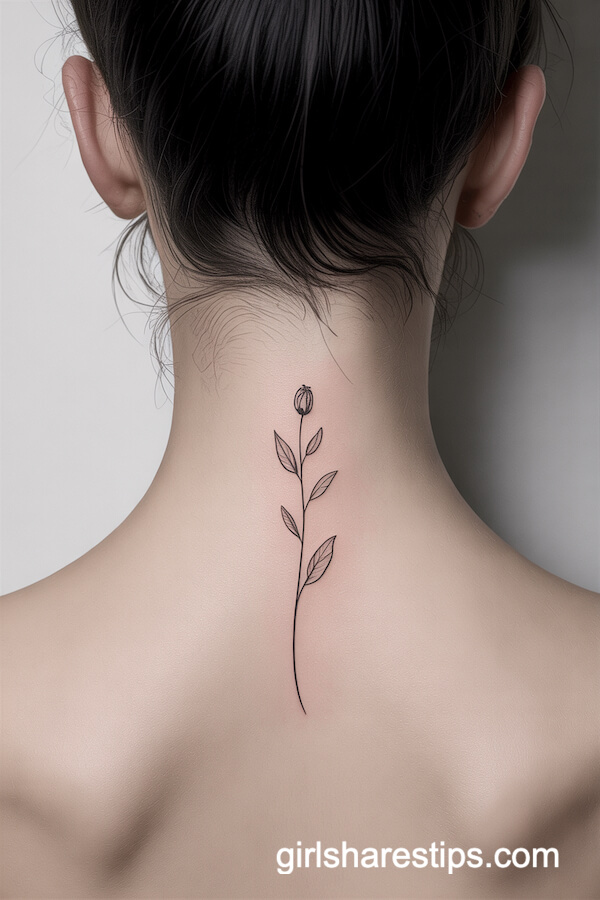 Minimalist Stem Nape Tattoo