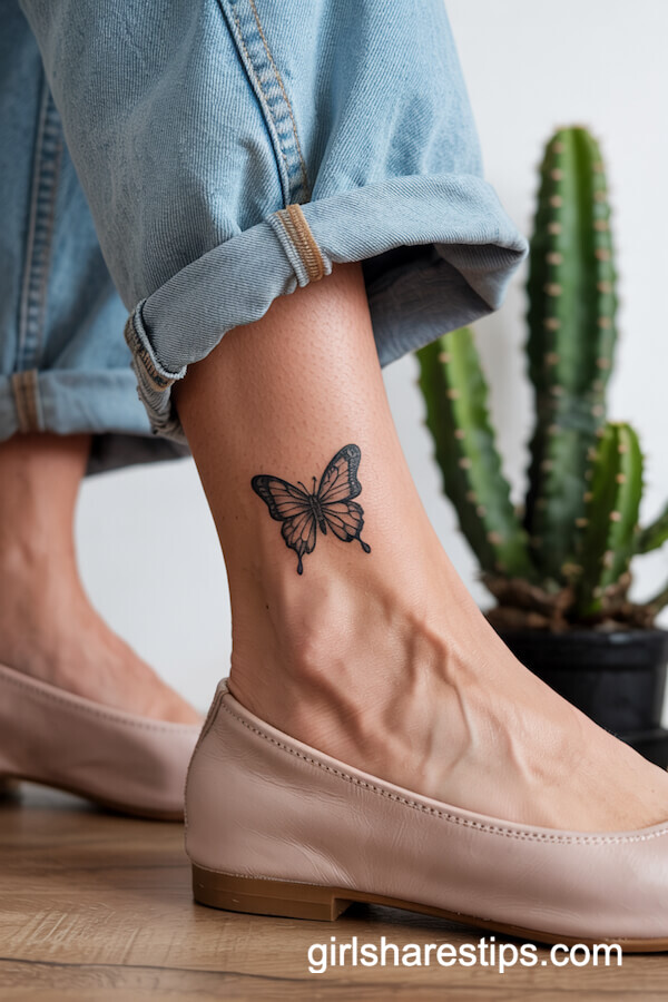 Tiny Butterfly Ankle Tattoo