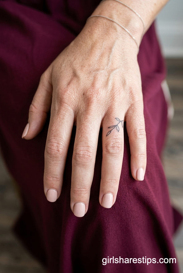 Elegant Minimalist Finger Leaf Tattoo
