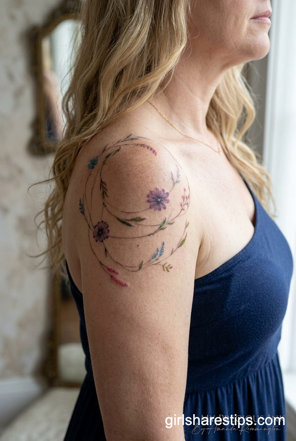 Whimsical Floral Shoulder Tattoo