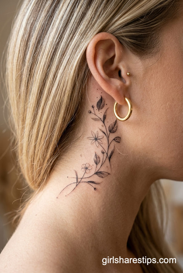 Botanical Behind the Ear Tattoo
