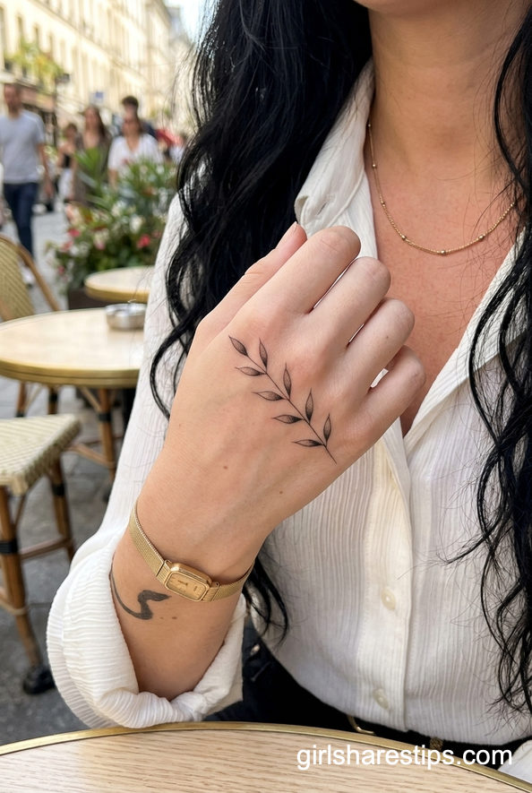 Simple Leafy Hand Tattoo