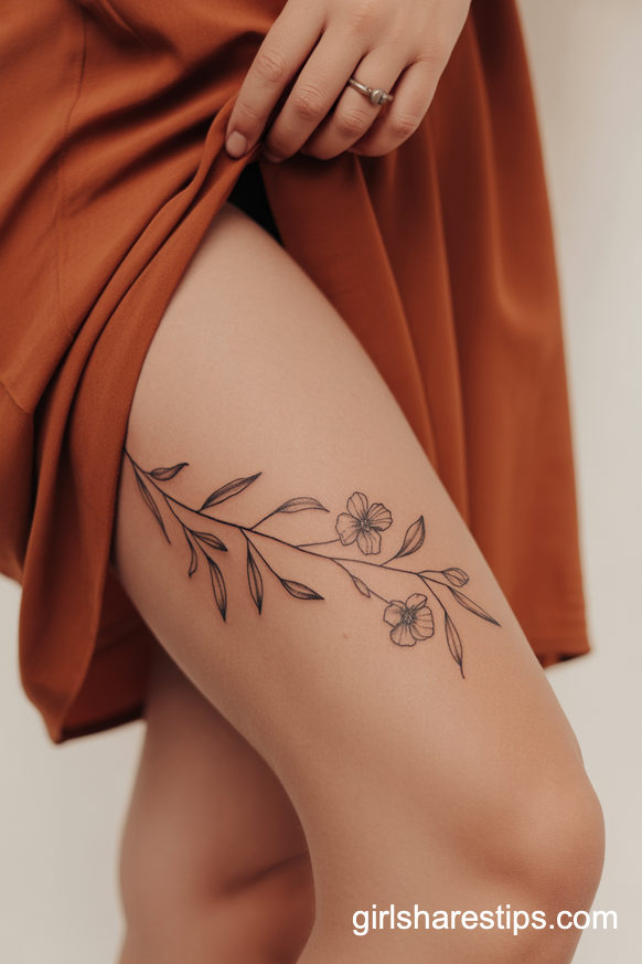 Feminine Floral Thigh Tattoo