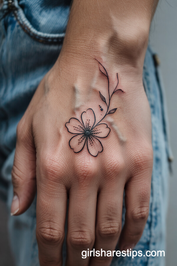 Minimalist Hand Flower Tattoo