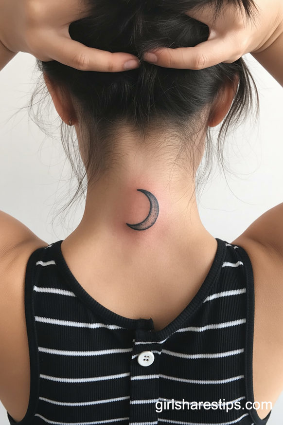 Crescent Moon Neck Tattoo