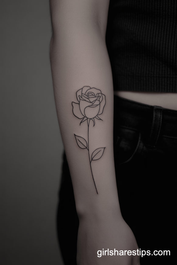 Simple Rose Outline Tattoo