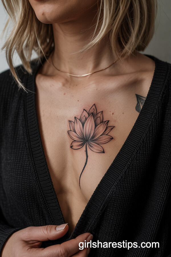 Fine Line Lotus Rib Tattoo