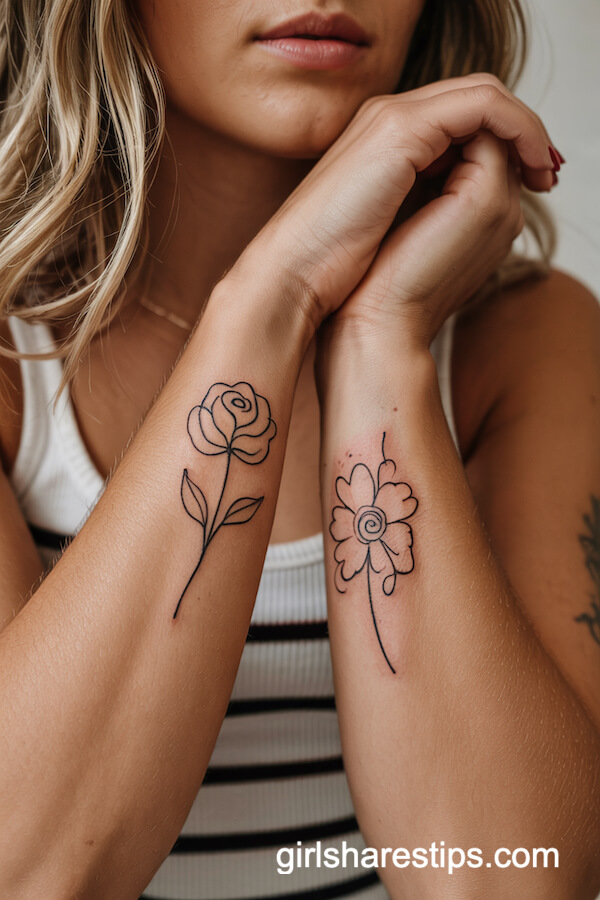 Double Minimalist Floral Tattoos