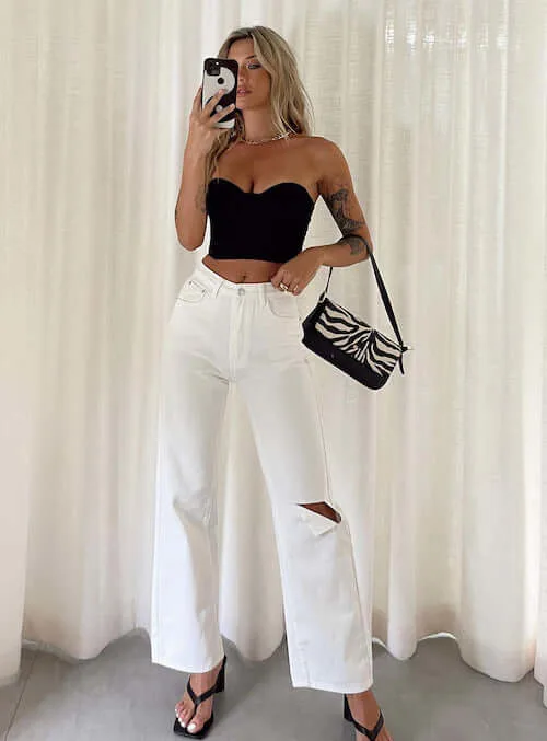 classy white jeans outfits