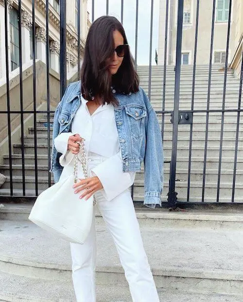 cute and chic outfits with white jeans