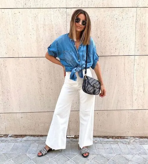 cute and chic outfits with white jeans