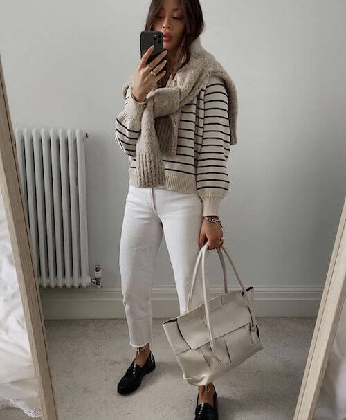 cute and chic outfits with white jeans