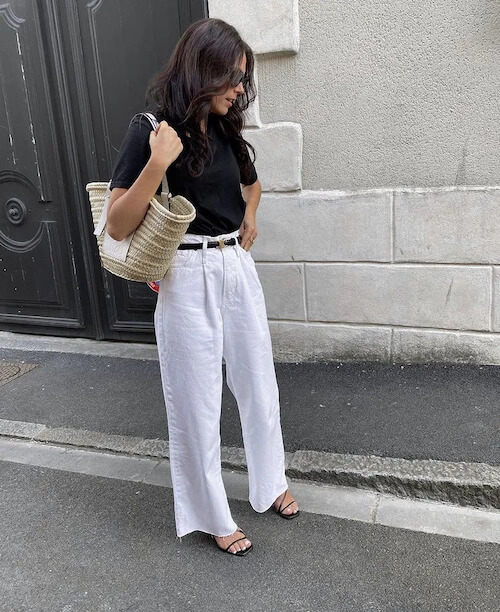 cute and chic outfits with white jeans