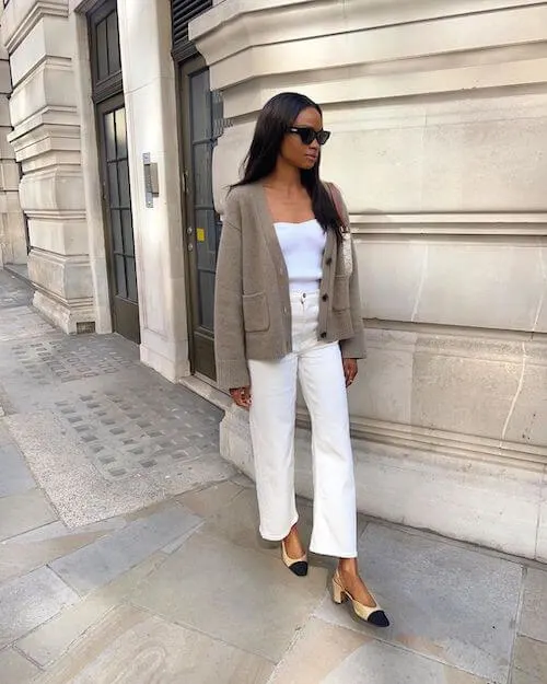 White Jeans Outfit Ideas for Spring and Summer for black woman