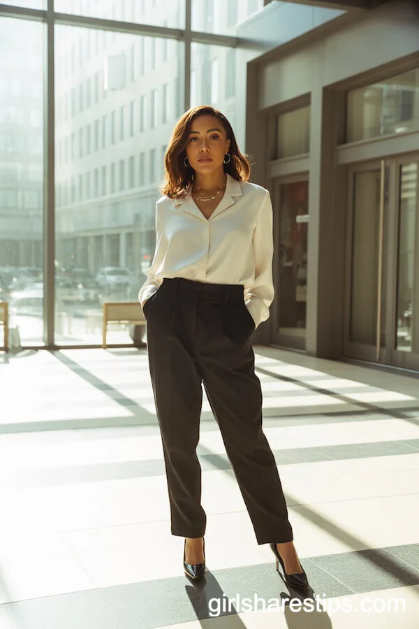 Classic White Blouse and Black Trousers for Effortless Office Elegance