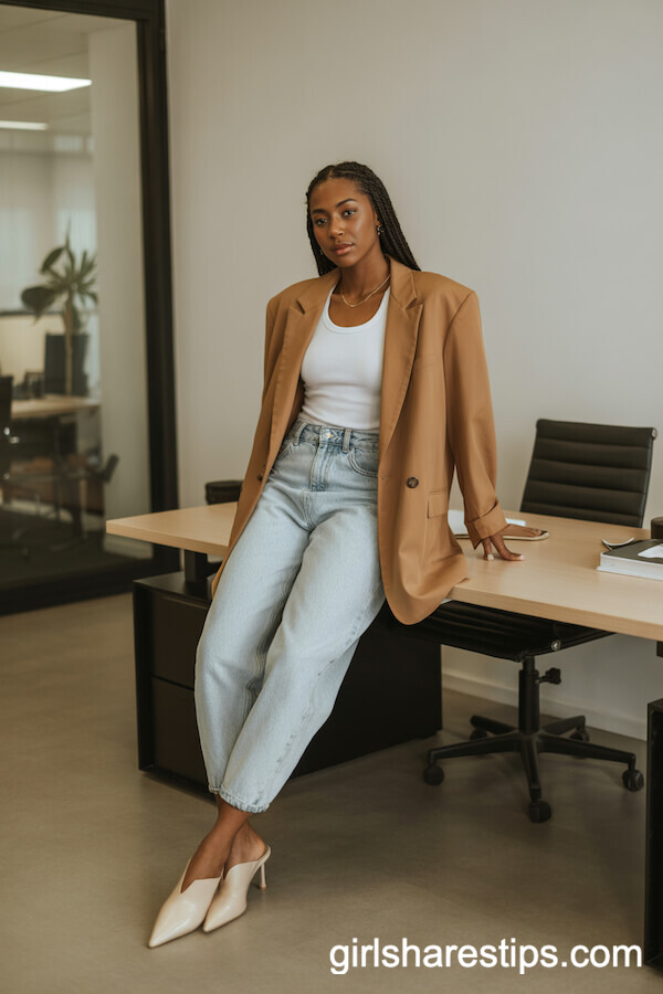 Oversized Tan Blazer with Jeans